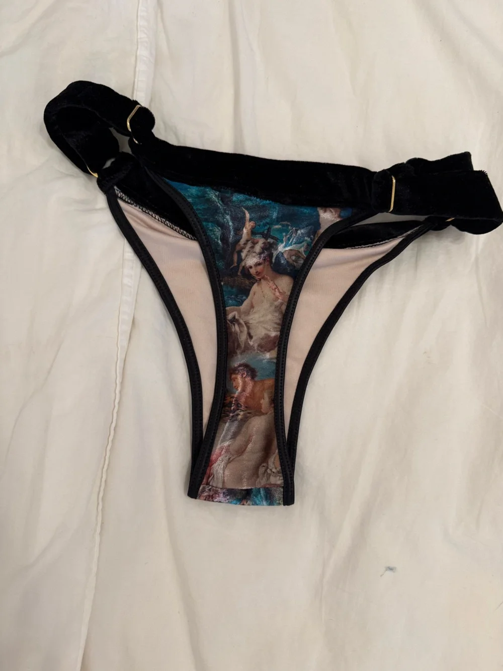 Teal Marble Triangle Bikini Set with Black Accents